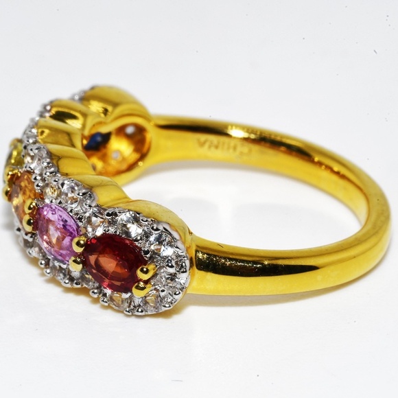 $395 .925 Sterling Silver 1.11CT Natural Multi Color Sapphire & Topaz Ring - Picture 3 of 7